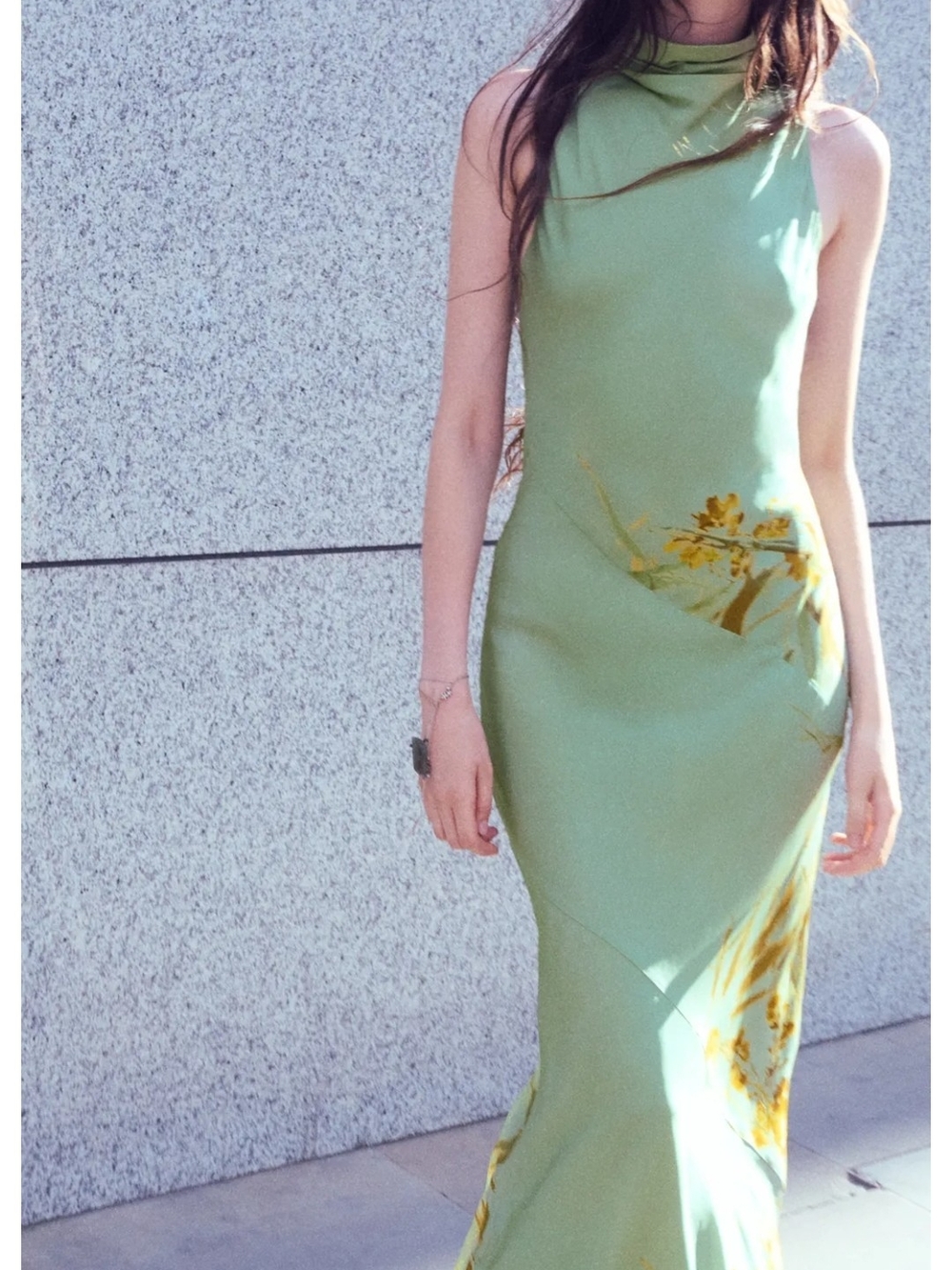 Green Floral Sleeveless Maxi Dress